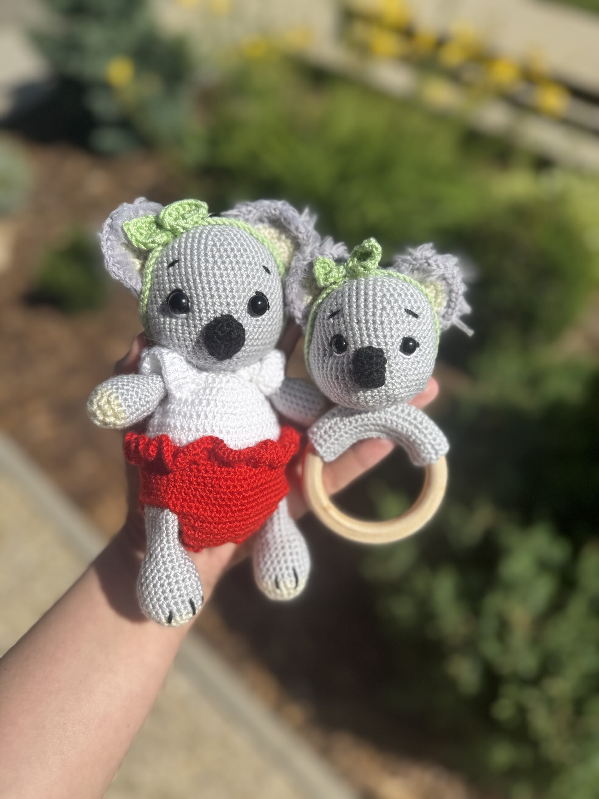 háčkovaná koala Sydney pre bábätko s hryzátkom elian nicky